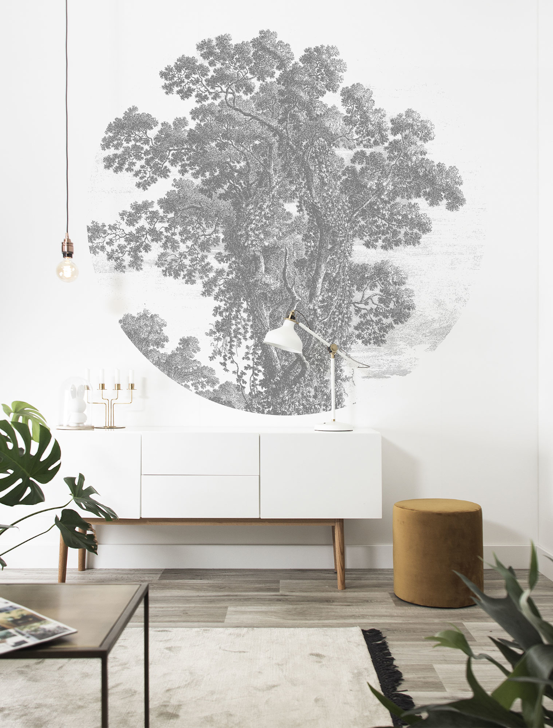 Wandbild Engraved Tree Circle - BW - Ø 1,9m