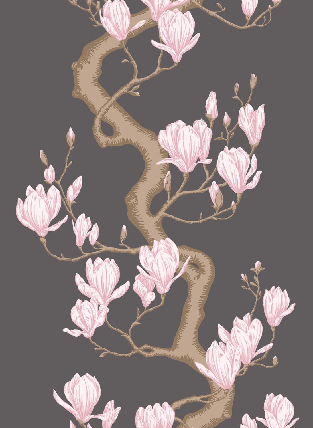 Tapete Magnolia Tree - Charcoal and Soft Pink