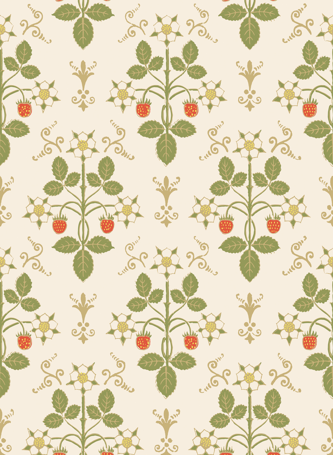 Tapete Strawberry - Poppy/ Spring Green & Metallic Gold on Stone