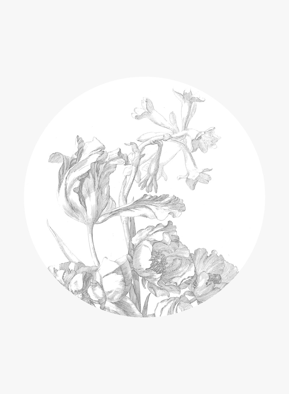 Wandbild Engraved Flowers 4 Circle - M - 1.9m