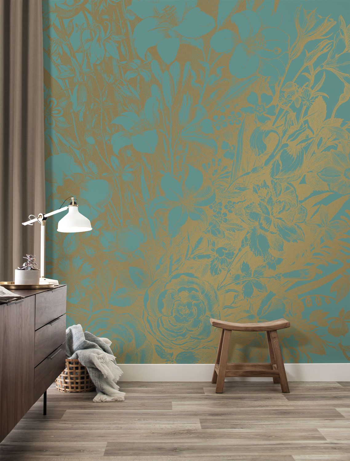 Wandbild Engraved Flowers Gold 9 - XL