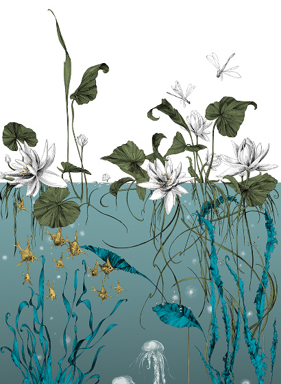 Wallpaper Nautilus/ Méduses/ Nénuphars - Noir
