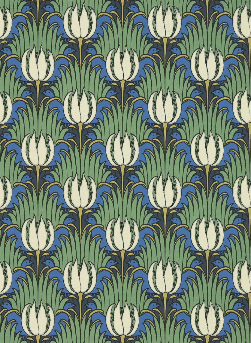 Tapete Tulip & Bird - Goblin Green/ Raven