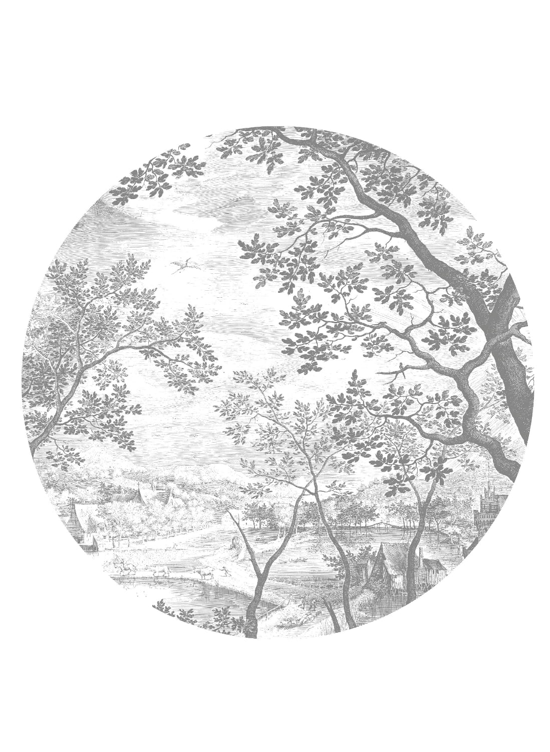 Wandbild Engraved Landscapes 7 Circle - BW - Ø 1,9m