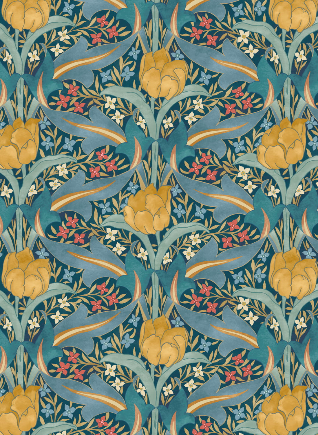 Tapete Tulip & Jasmine - Teal