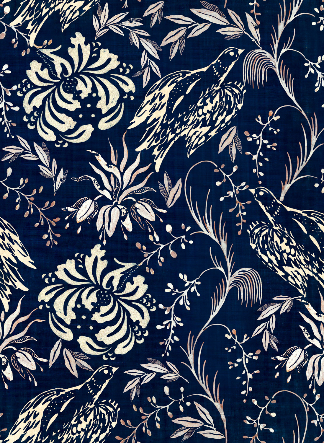 Tapete Folk Embroidery - Indigo/  Off White