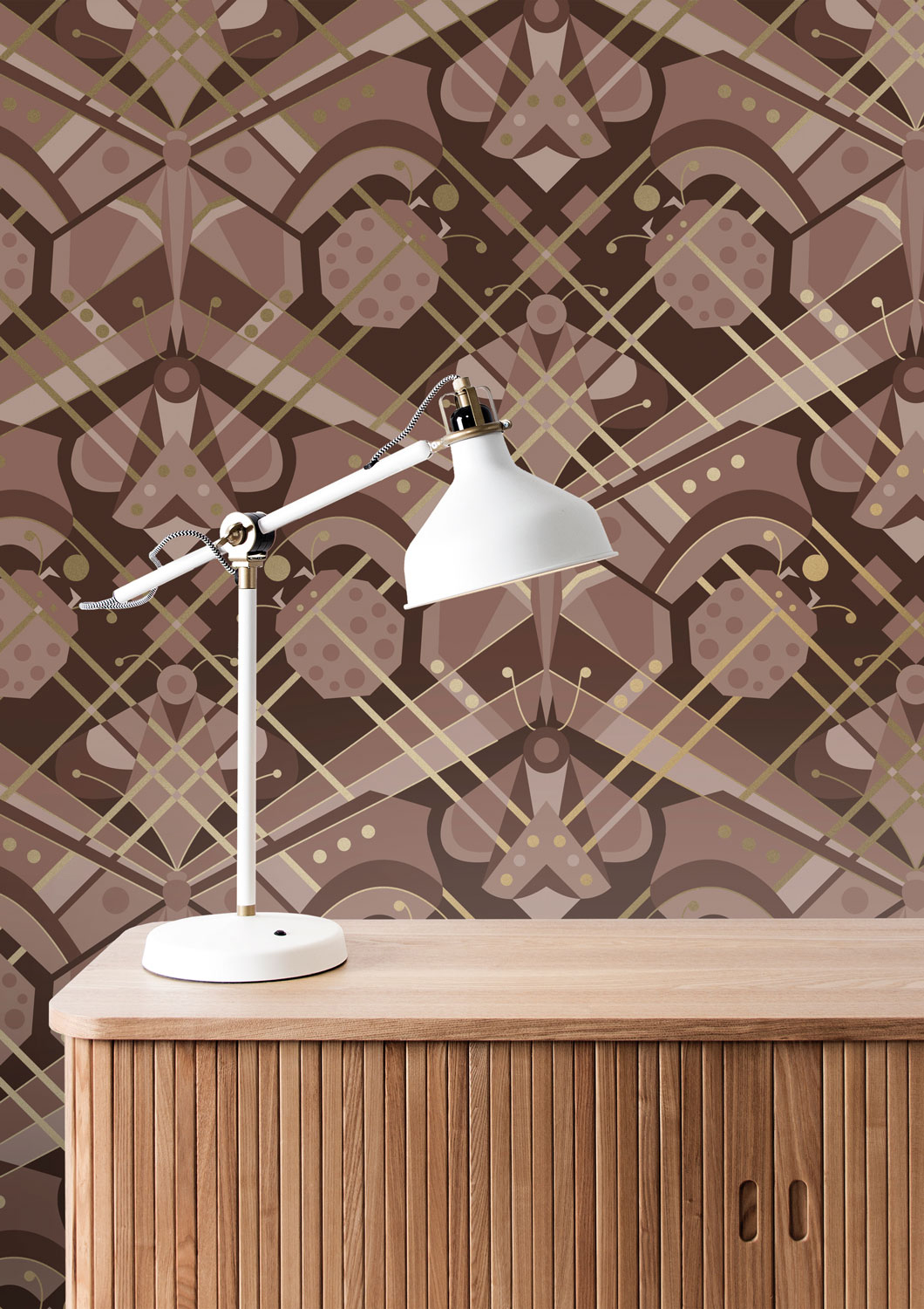 Tapete Art Deco Animaux Butterfly Gold - Taupe