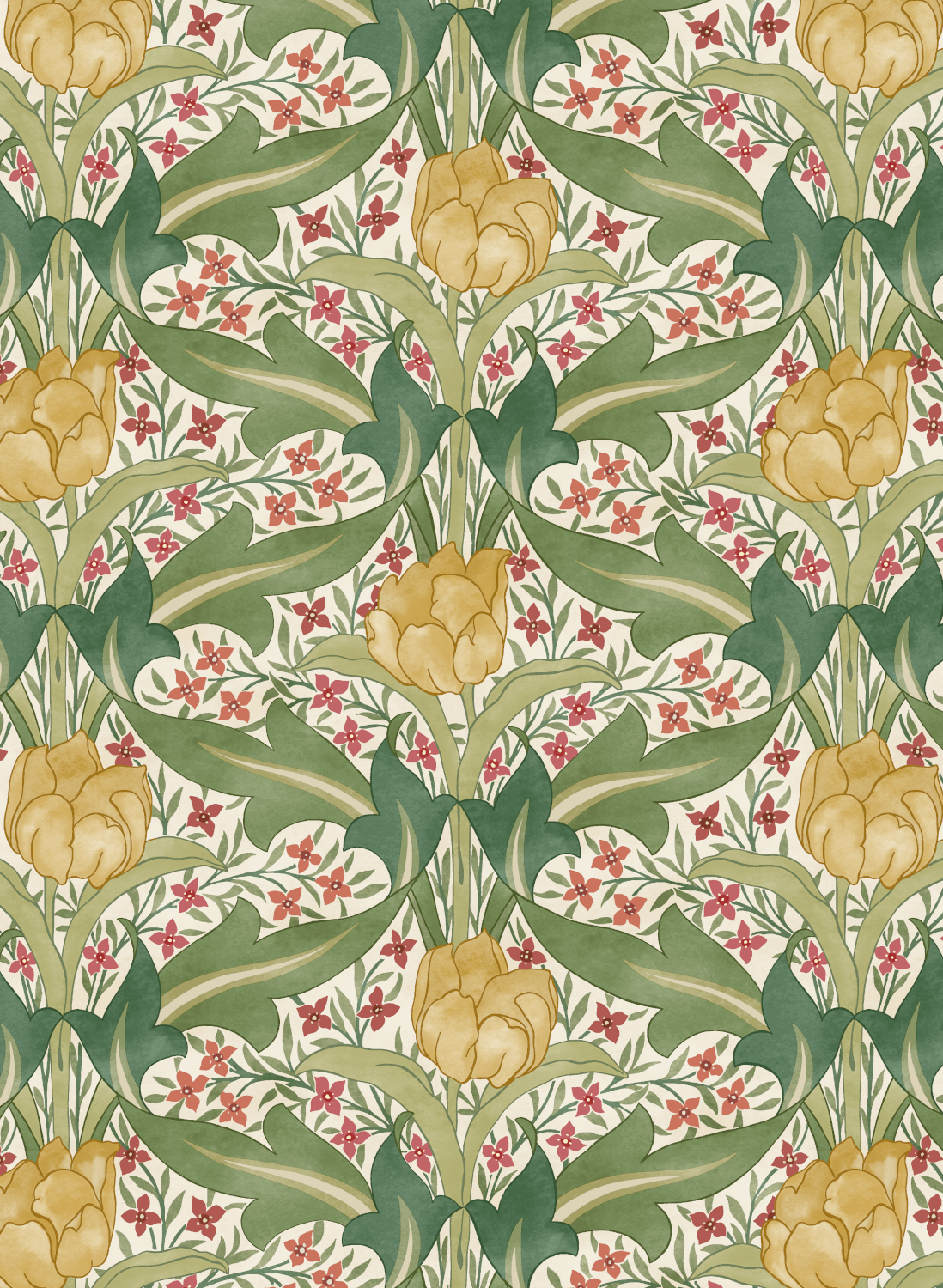 Tapete Tulip & Jasmine - Red/ Green