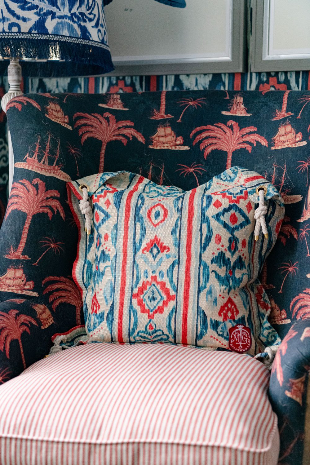 Mediterraneo Ikat Cushion - Indigo/ Red/ White/ Rope - 50x50cm