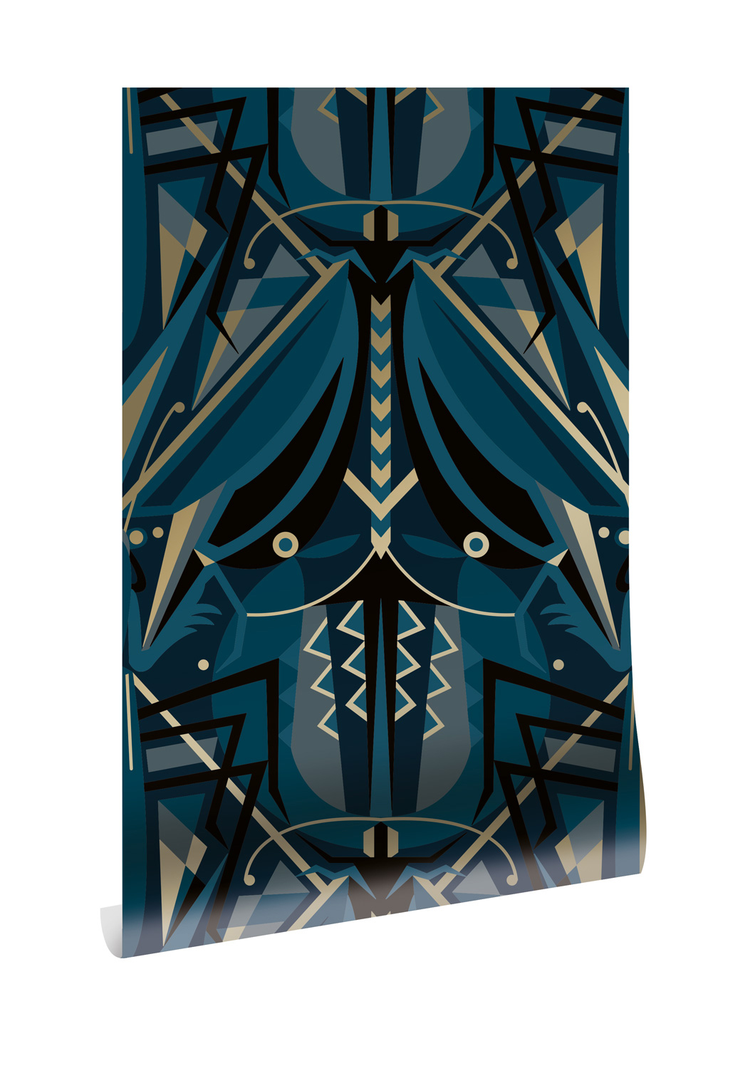 Tapete Art Deco Animaux Grasshopper Gold - Blue