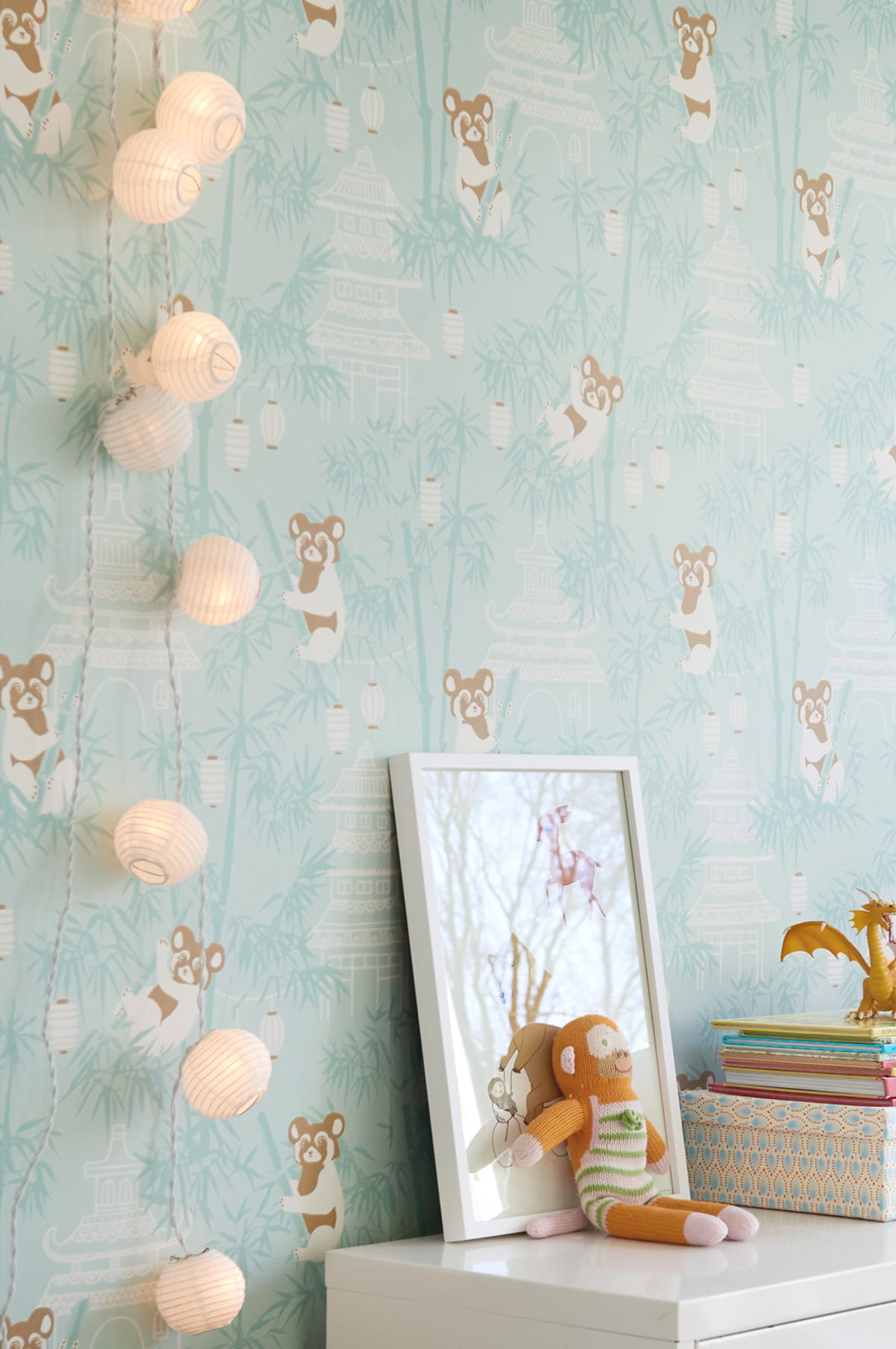 Wallpaper Bambu - Soft Turquoise/ Brown/ Cream White