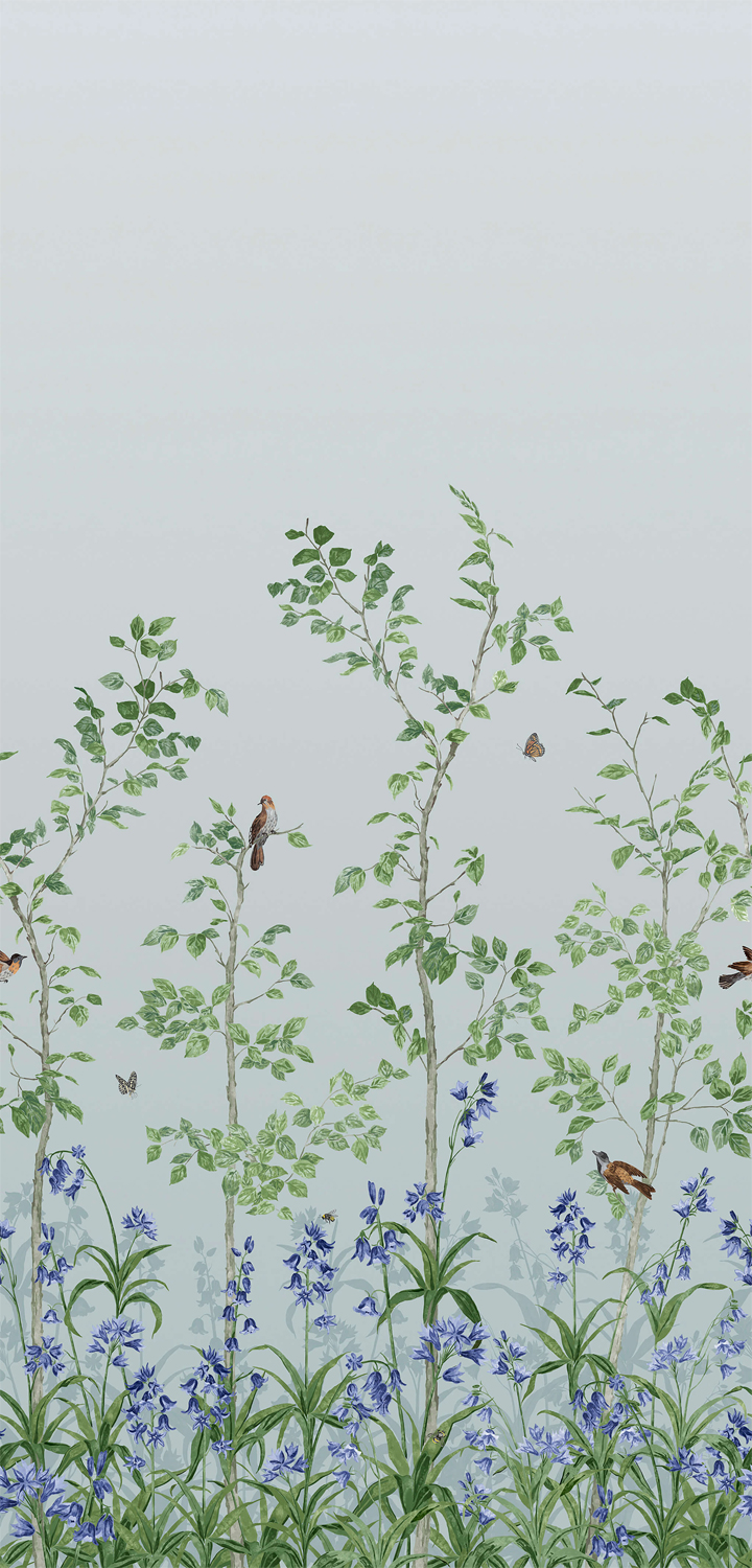 Tapete Bird and Bluebell - Celestial Blue