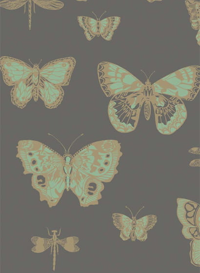 Tapete Butterflies & Dragonflies - Green/ Charcoal