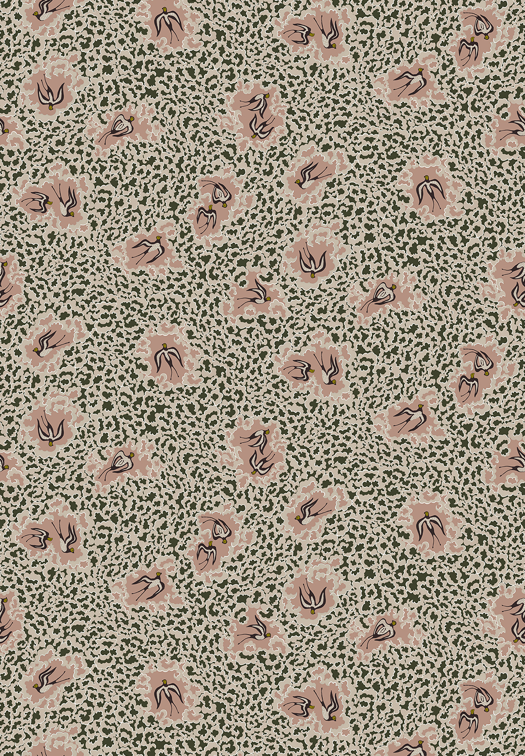 Tapete Bea's Swallows - Chaingate Green and Ham Pink