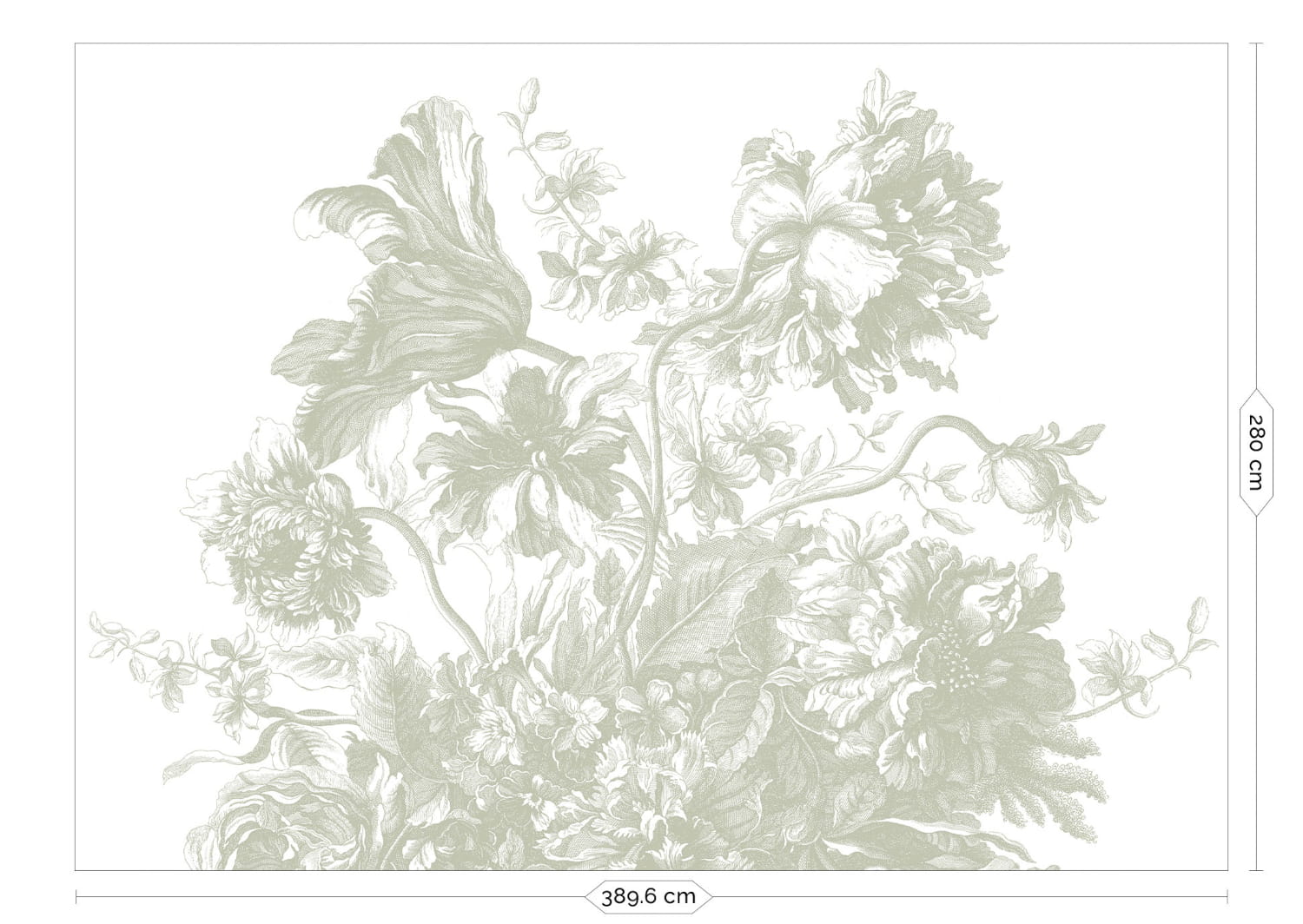 Wandbild Engraved Flowers Uyterlinde - Green 390 cm