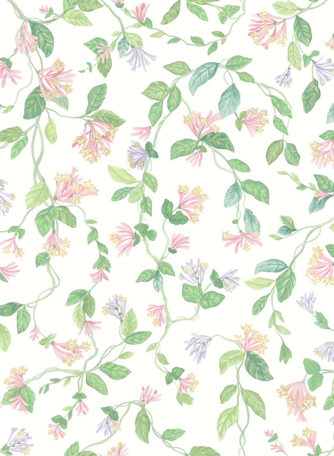 Tapete Flora - Blush Sage/  Mulberry on Cream