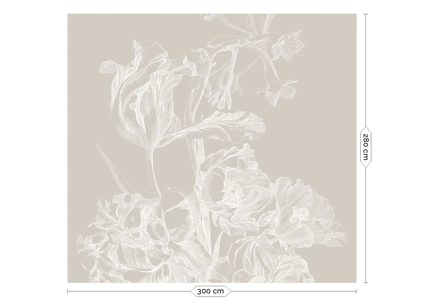 Wandbild Engraved Flowers Grey 1 - L - 3m