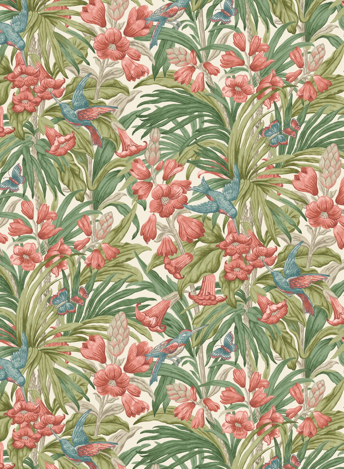 Tapete Trumpet Flowers - Red/ Green