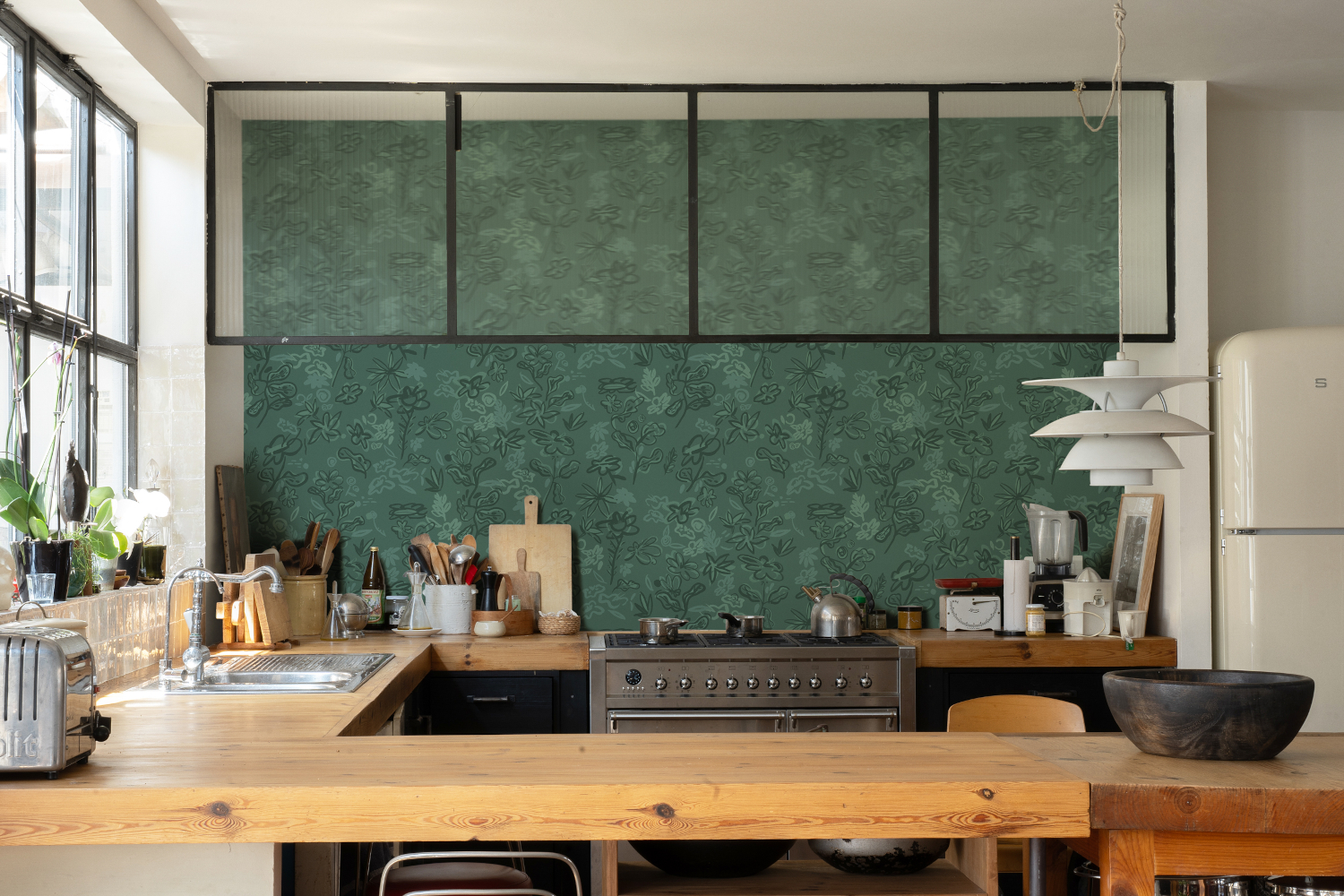 Wallpaper Crazy Flowers - turquoise