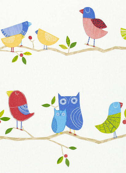 Tapete What a Hoot - marine/ erdbeere/ apfel/ natur