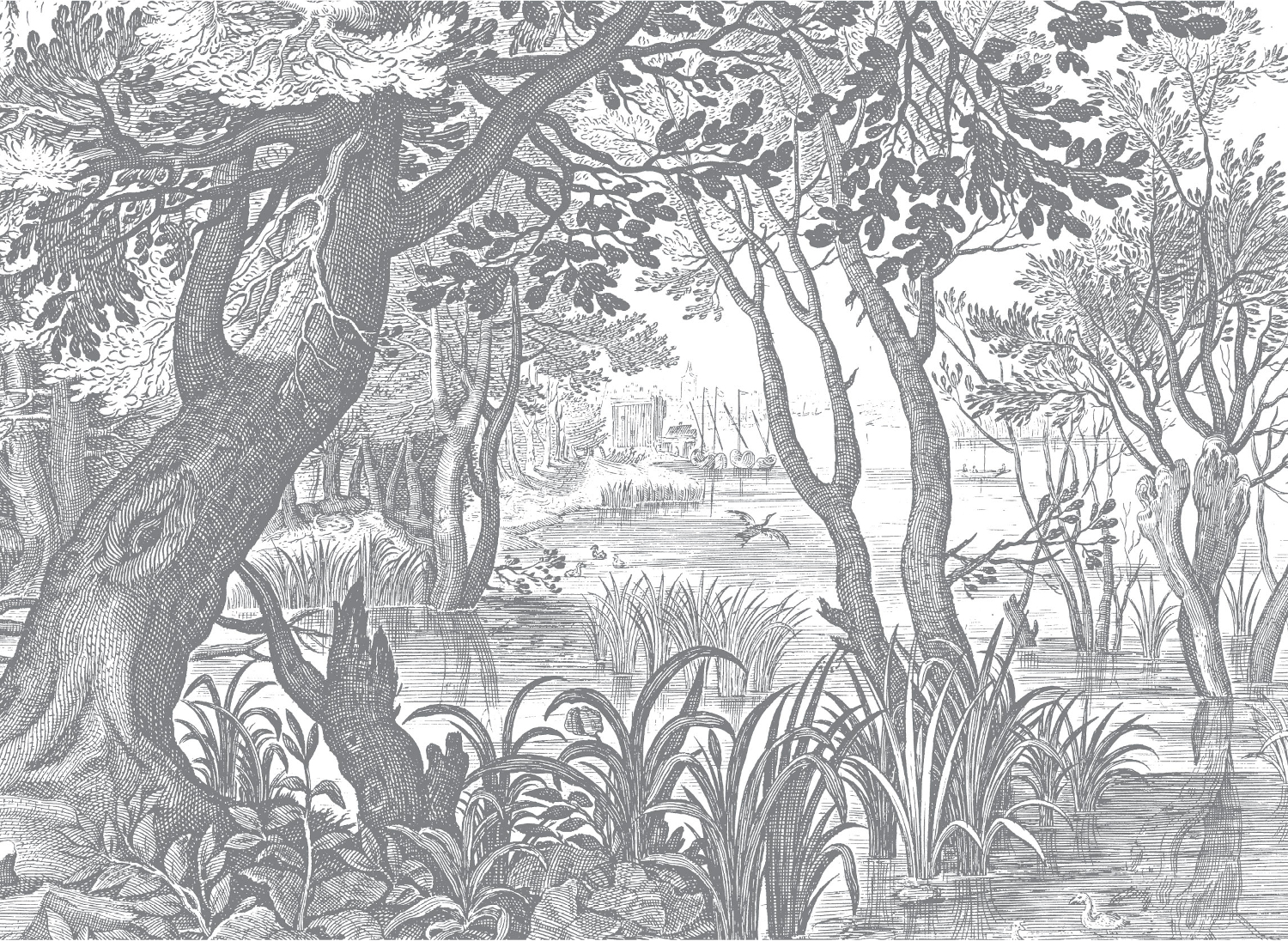 Wandbild Engraved Landscapes 4 - BW - 3.896m Breite