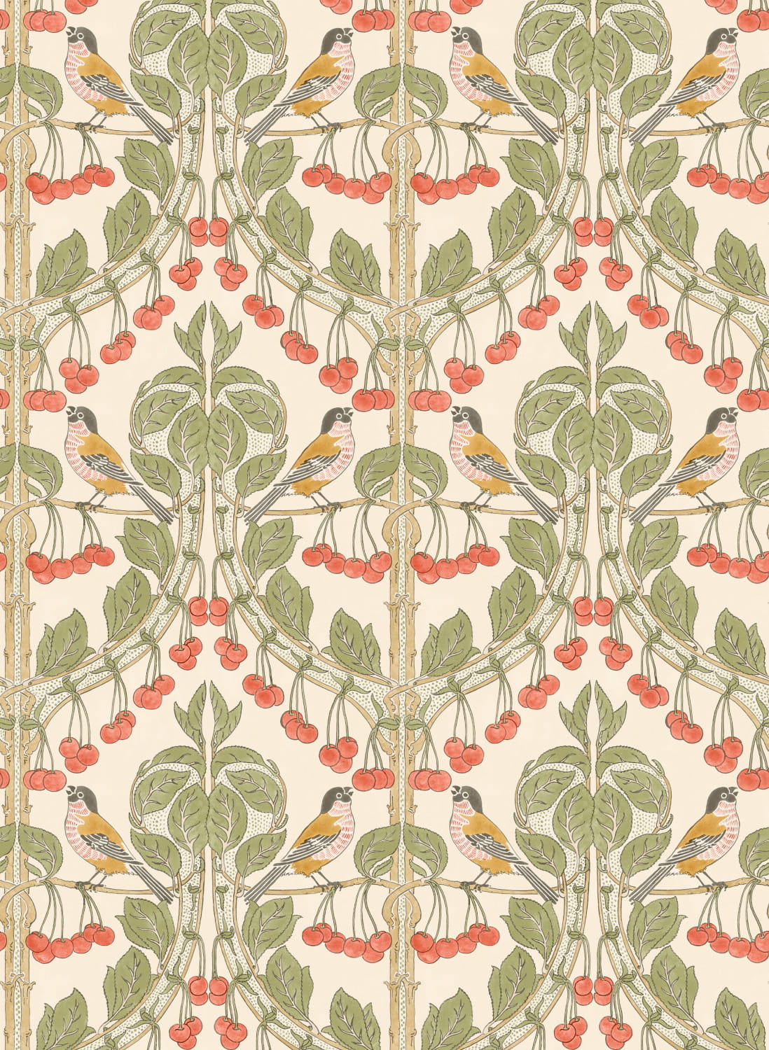 Tapete Birds & Cherries - Red/ Green