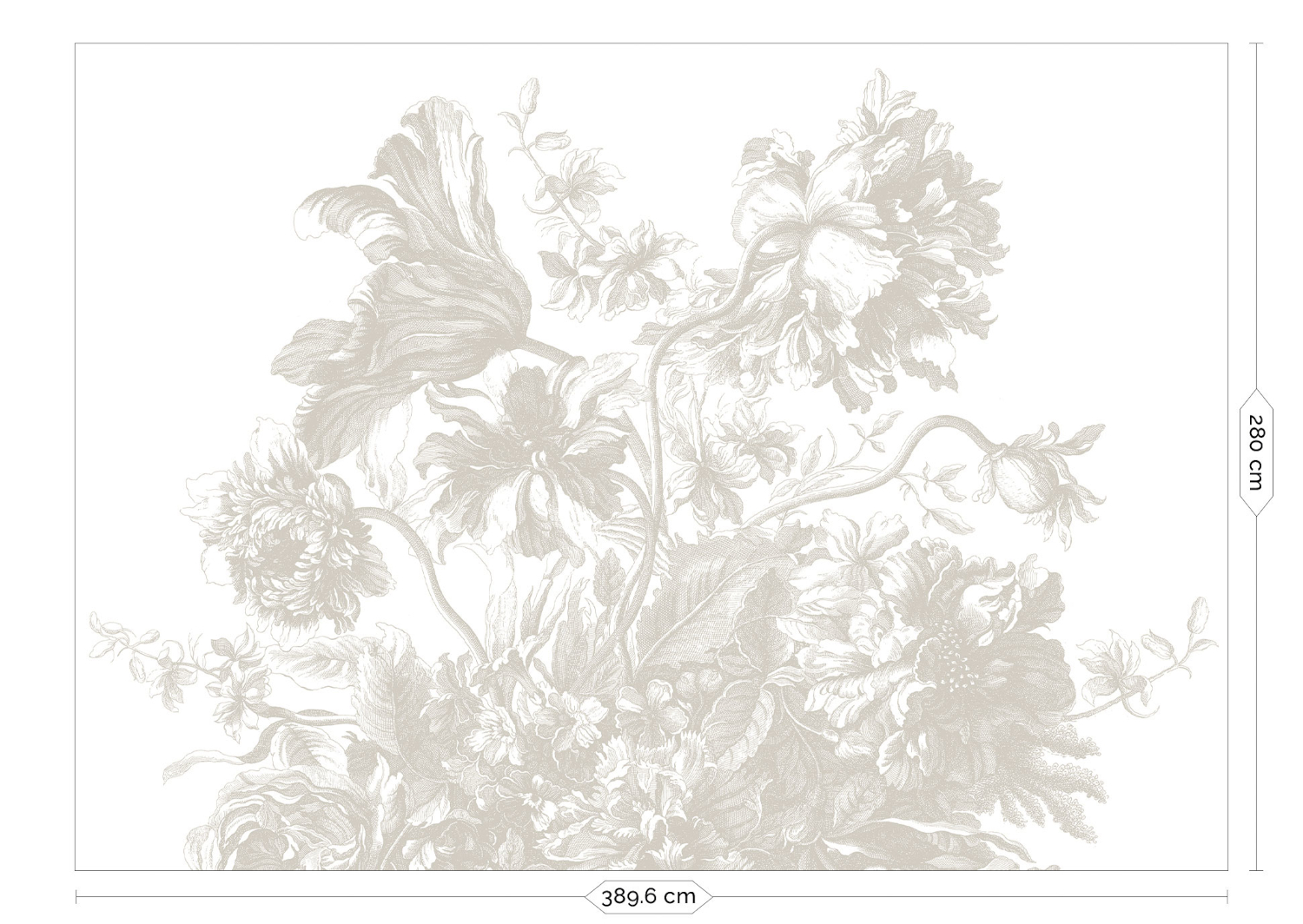 Wandbild Engraved Flowers Uyterlinde - Grey 390 cm