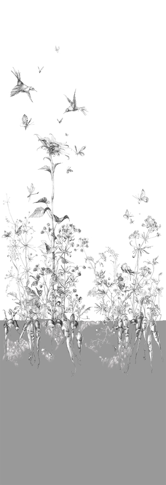 Tapete Lièvres/Fenouil/Tournesol - Gris - Tournesol Gauche - Gris