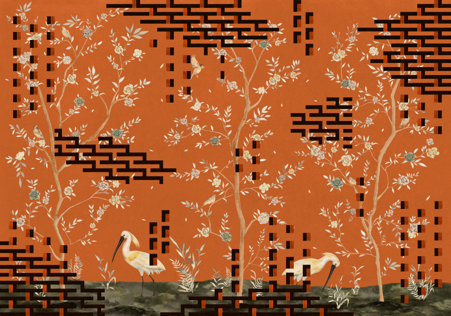 Wandbild Tetris Chinoiseries - Orange