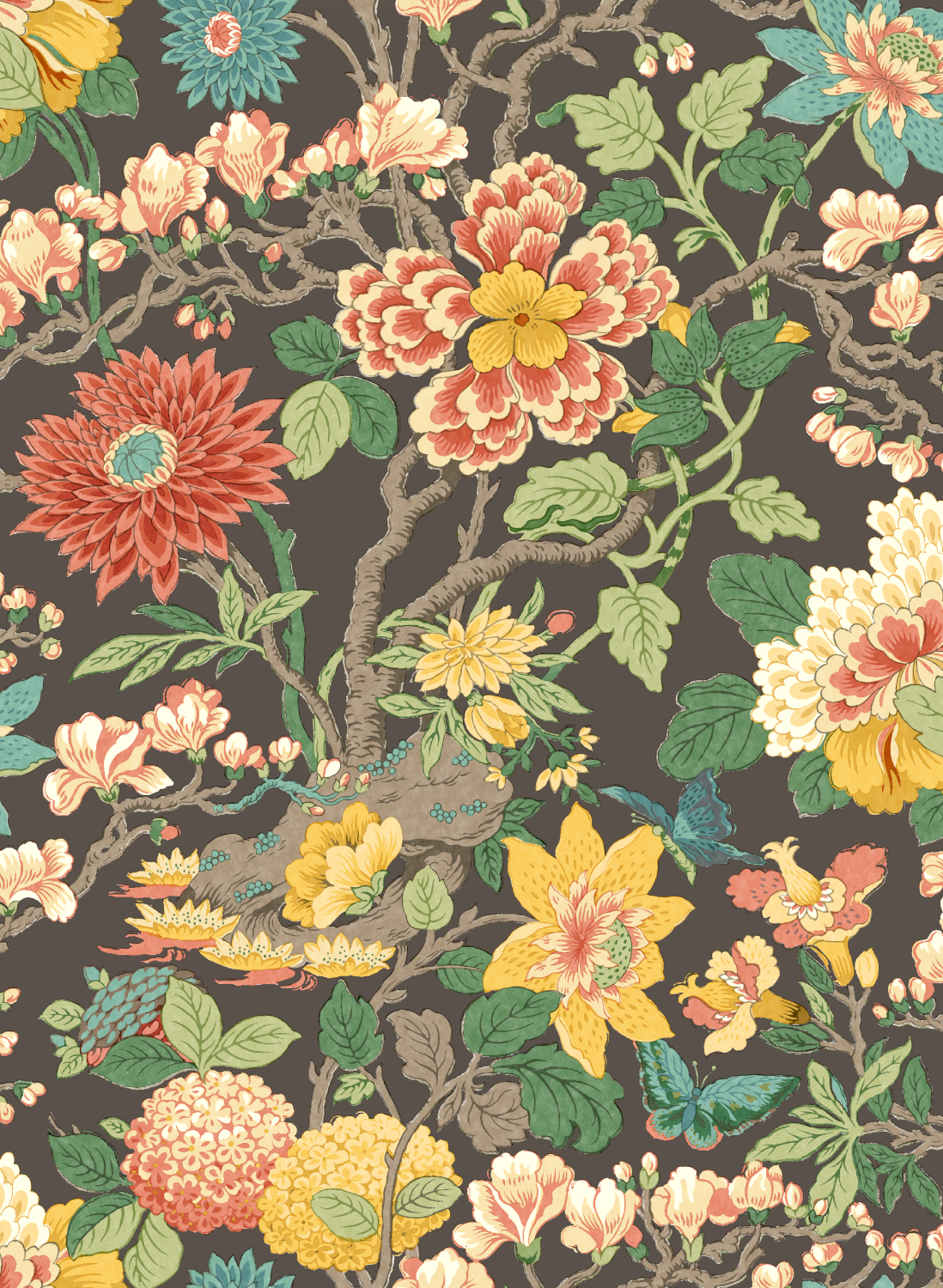 Tapete Little Magnolia - Charcoal/ Jewel