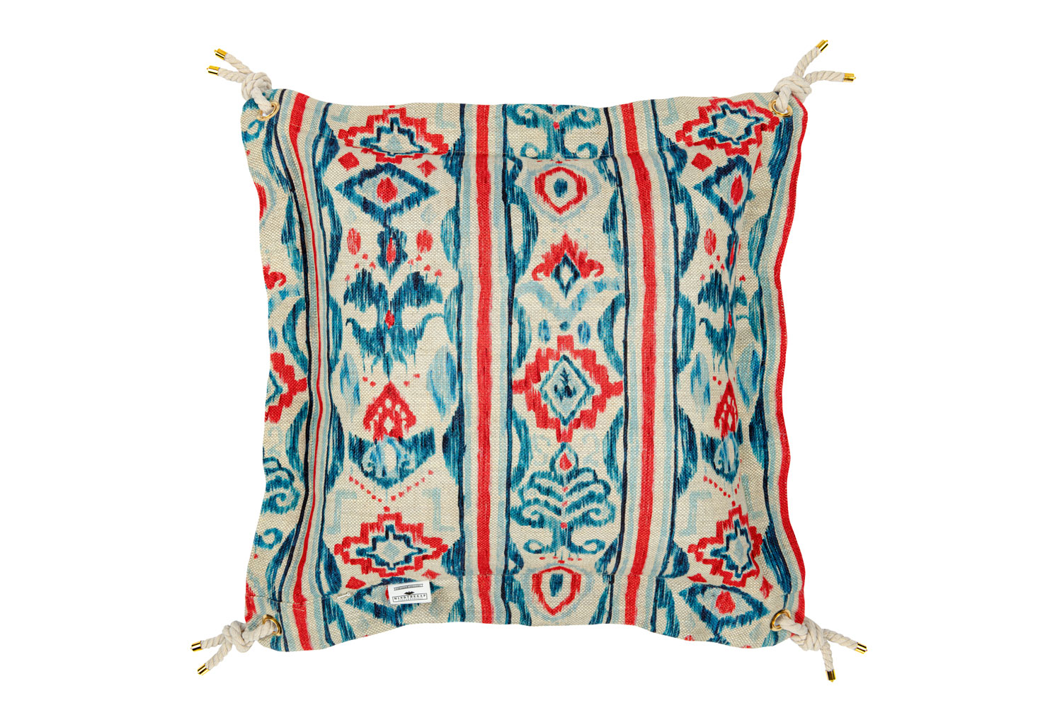 Mediterraneo Ikat Cushion - Indigo/ Red/ White/ Rope - 50x50cm