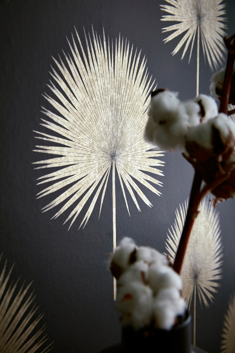 Tapete Fan Palm - Charcoal/ Gold
