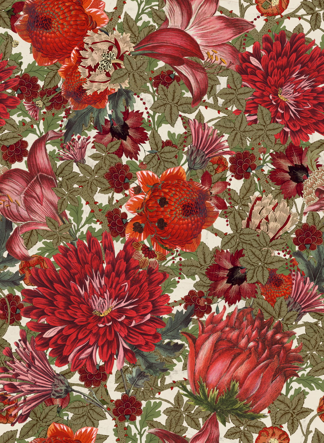 Tapete The Flowering - Red/ Green/ White