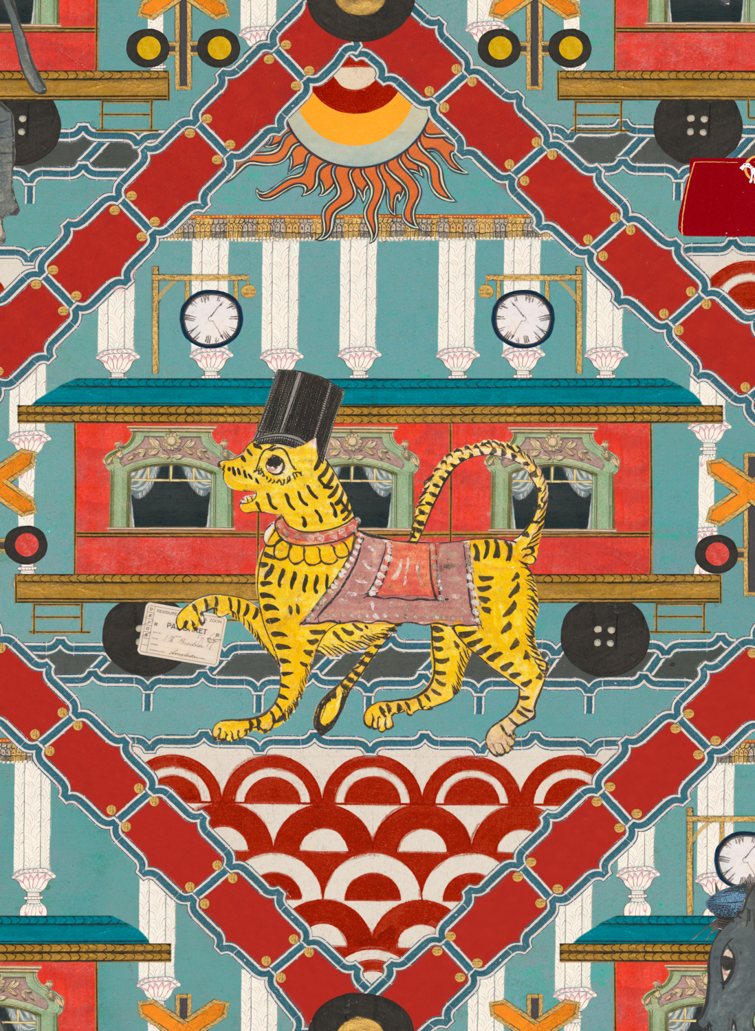 Tapete Gare Du Nord - Aquamarine/ Red/ Yellow