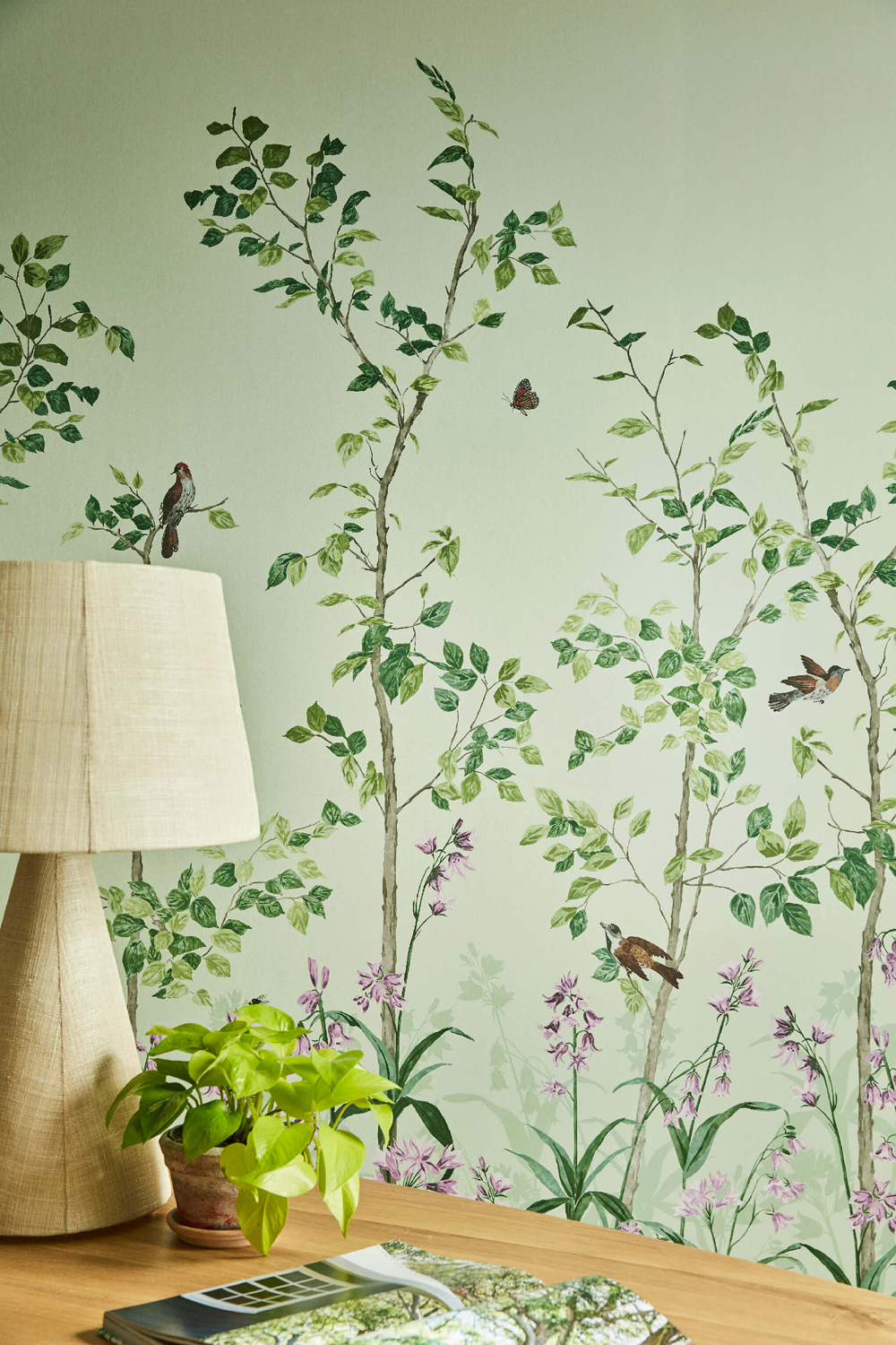 Tapete Bird and Bluebell - Pea Green