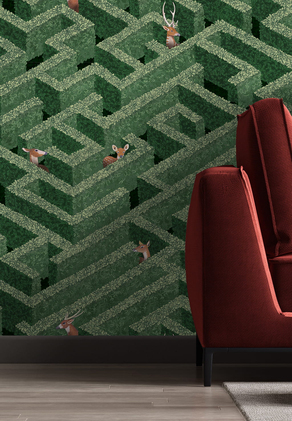 Tapete Labyrinth with Deer - green