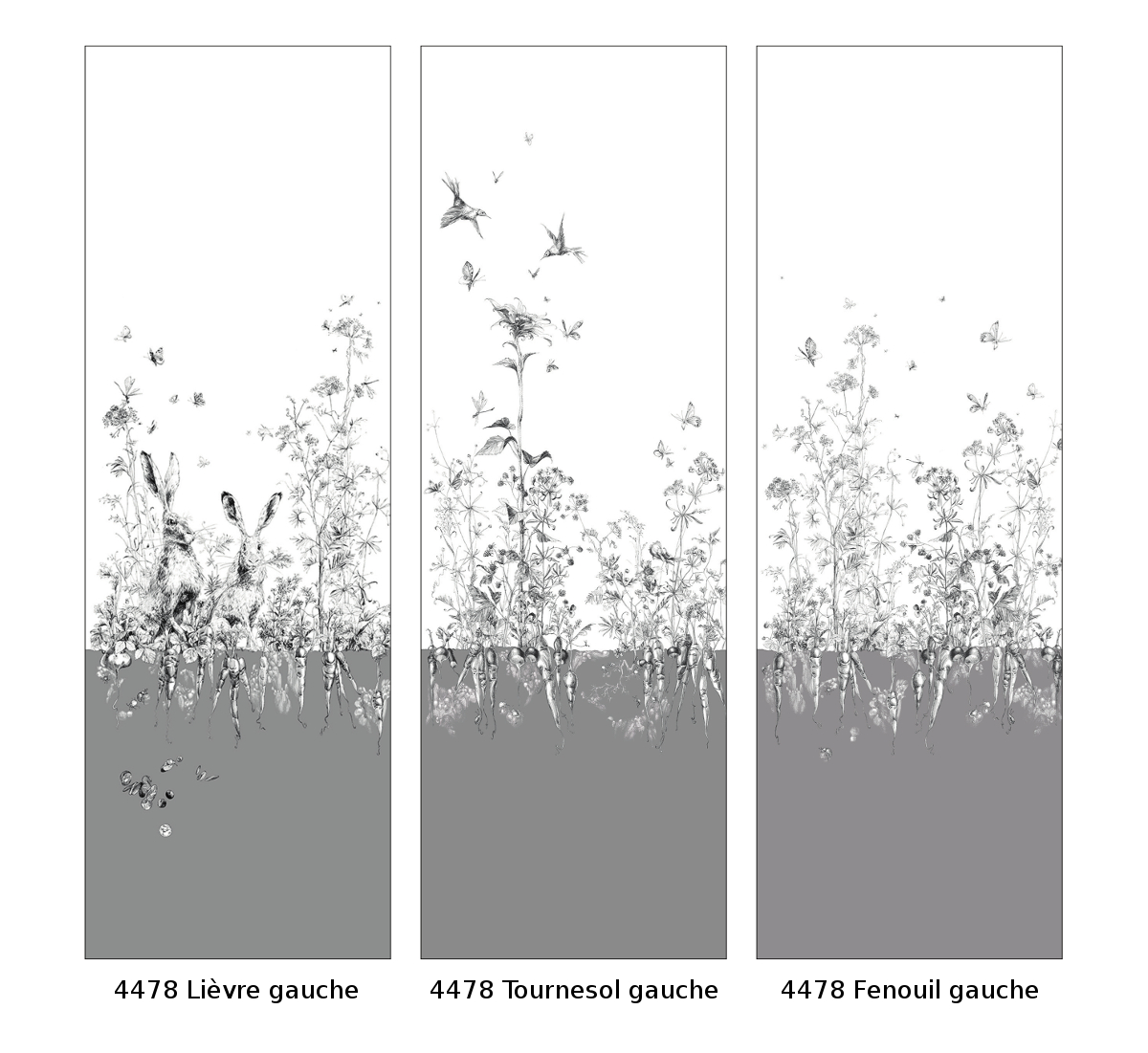 Tapete Lièvres/Fenouil/Tournesol - Gris - Fenouil Sauvage Gauche - Gris