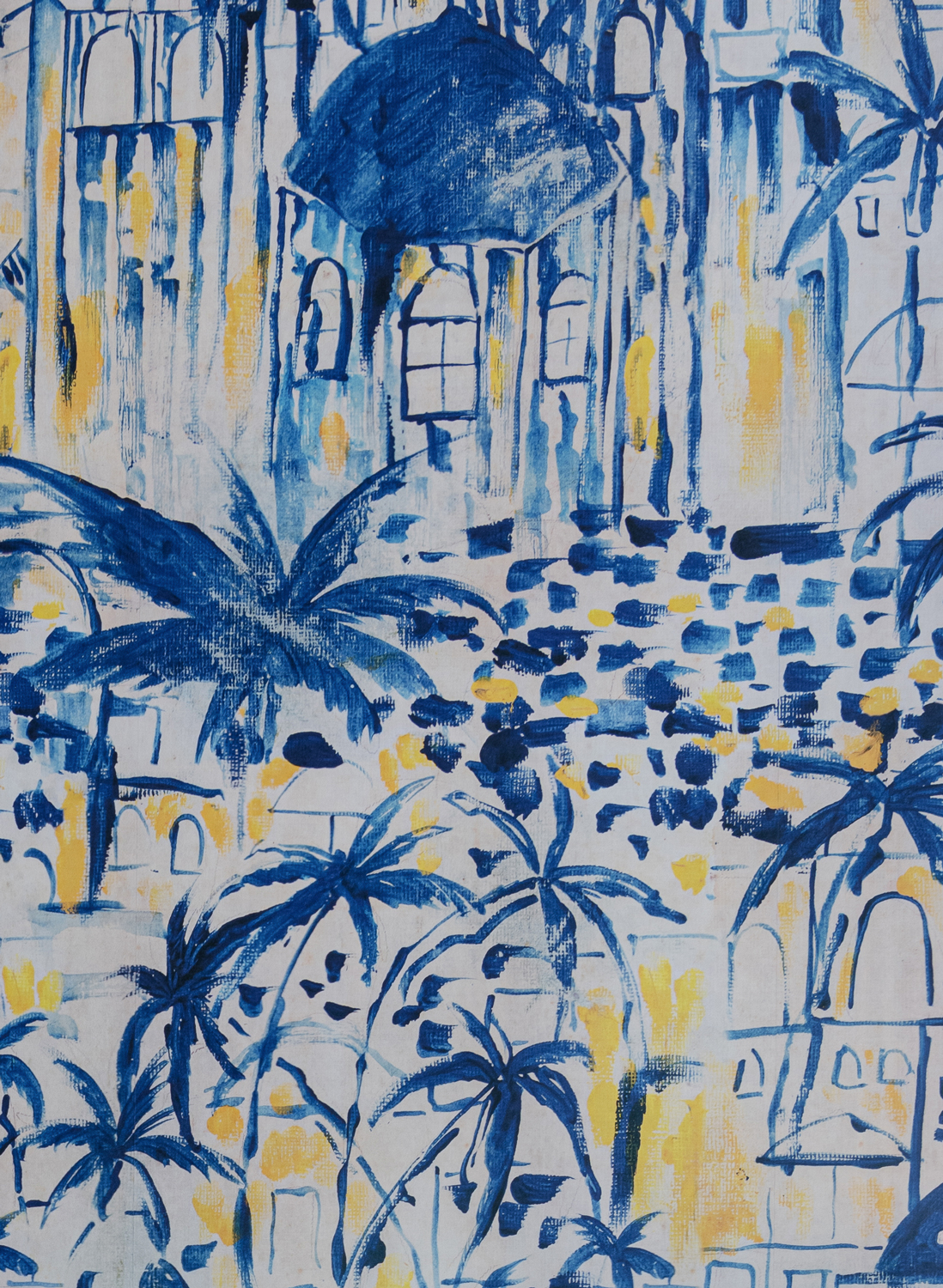 Tapete Rhodes Mural - Taupe/ Indigo/ Yellow