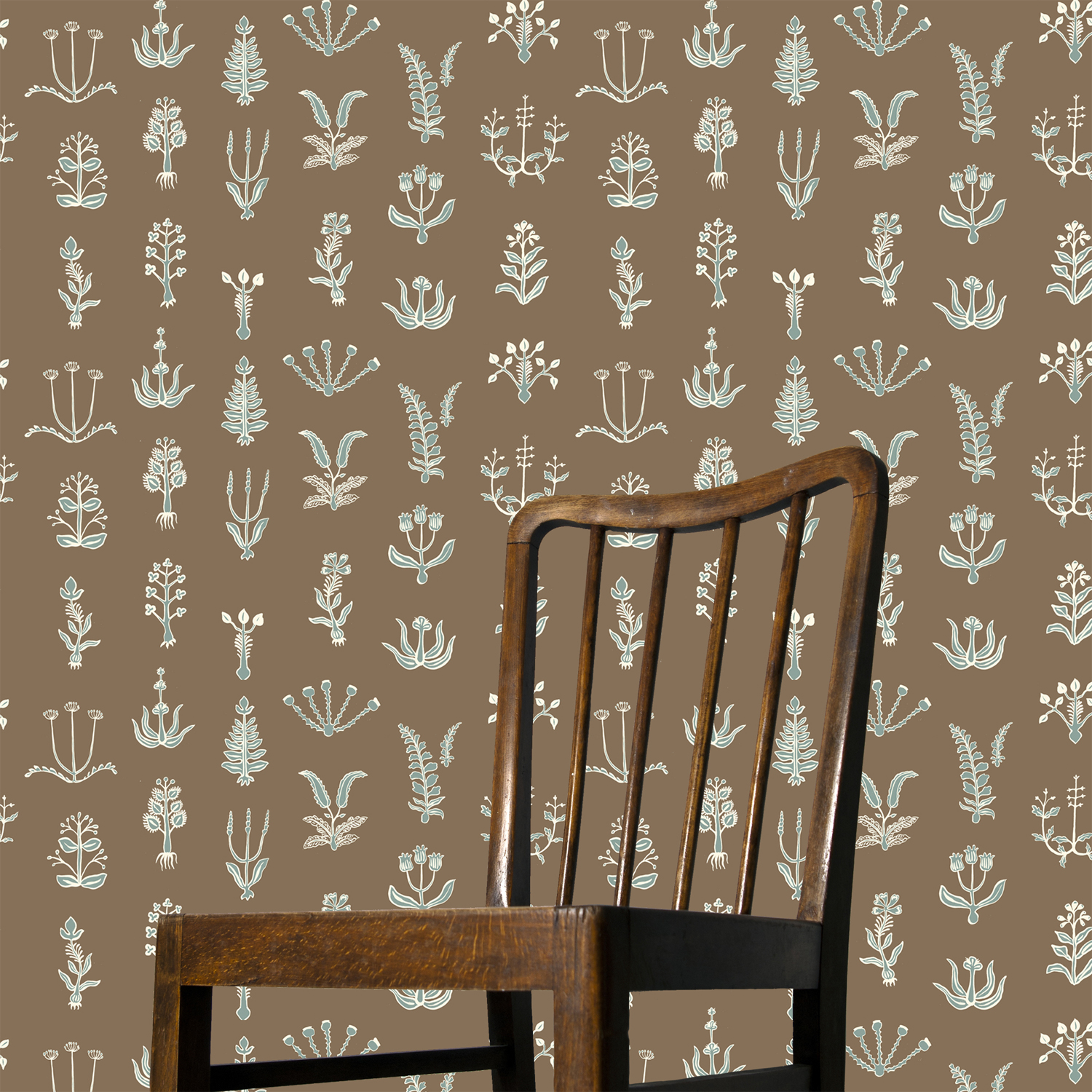Tapete Floral Spot - Clarke White/ Osney Blue/ Kemp Brown