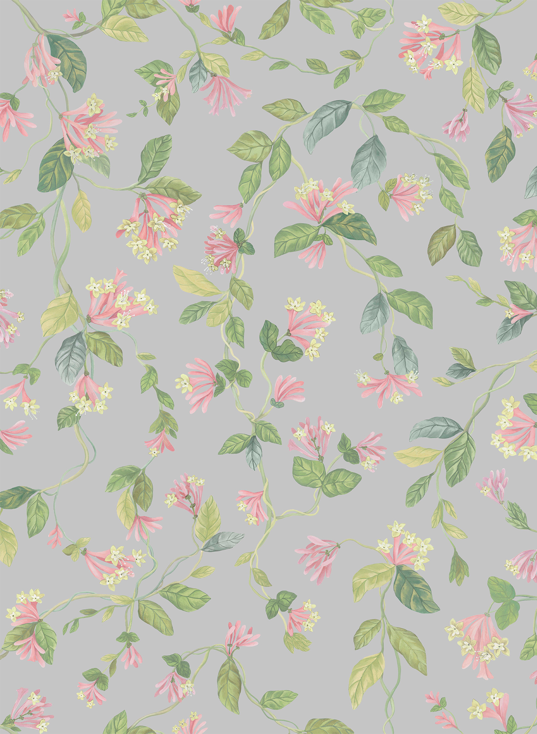 Tapete Flora - Rose/ Olive on Grey