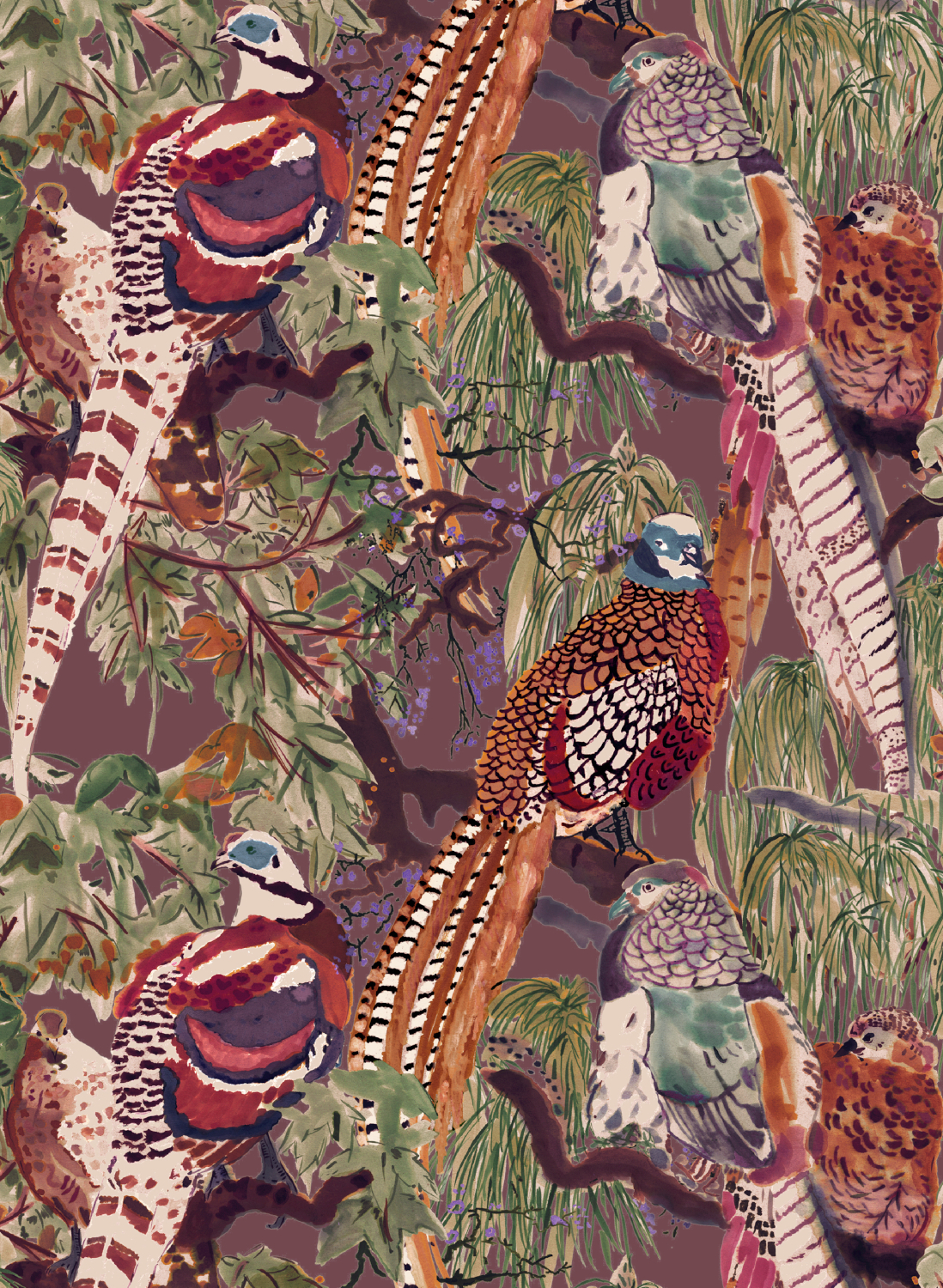 Tapete Game Birds - Red/ Plum