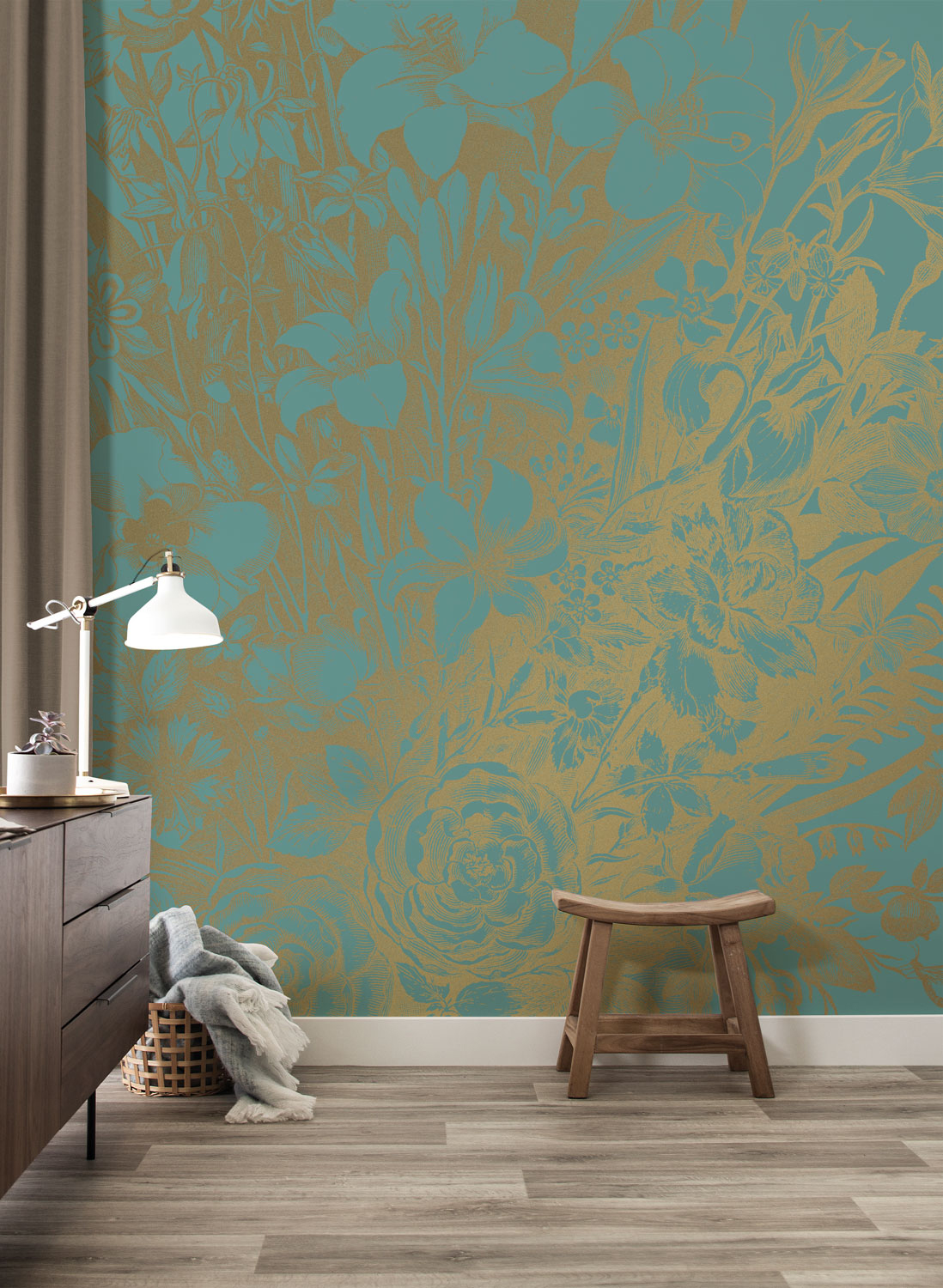 Wandbild Engraved Flowers Gold 9
