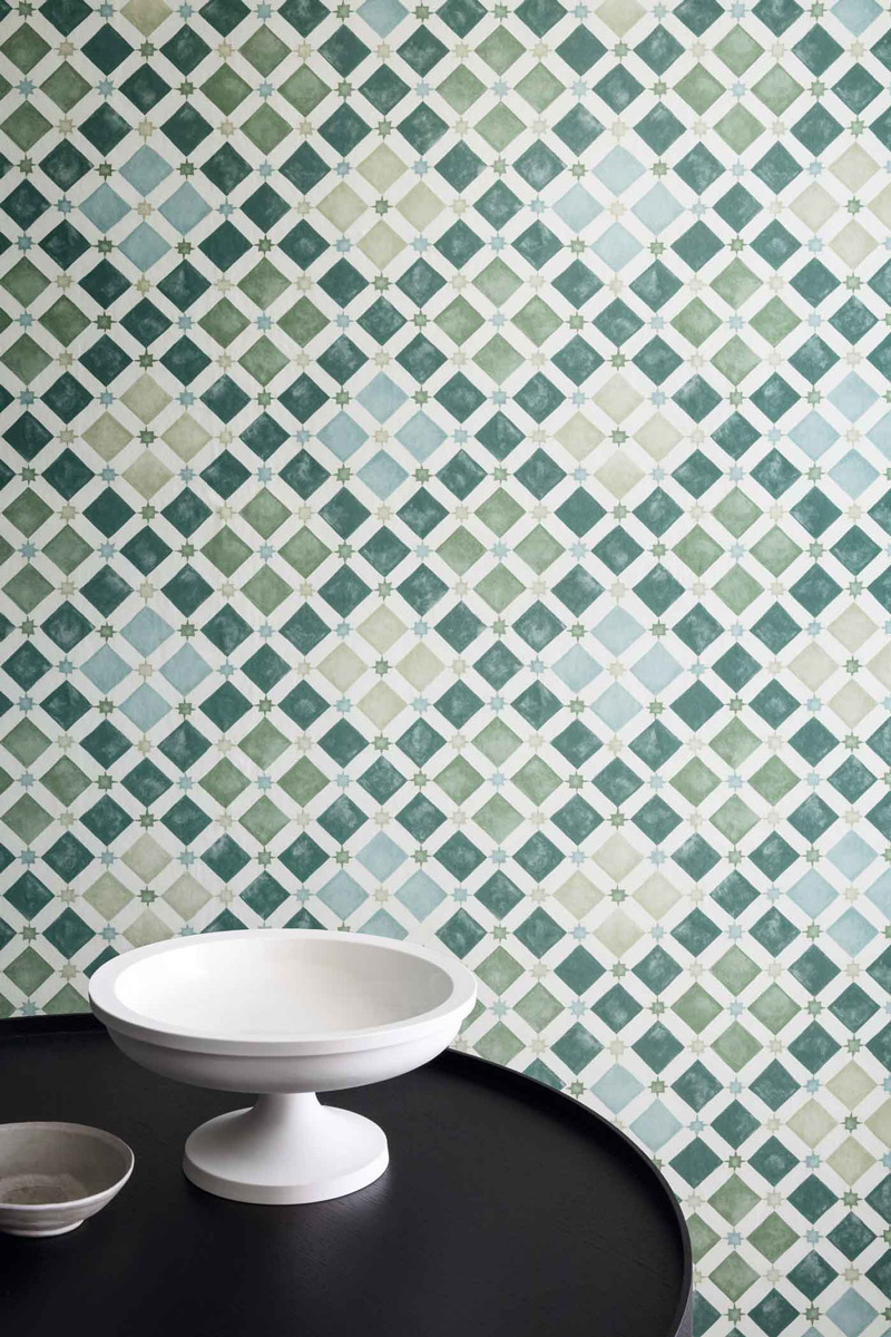 Tapete Zellige - Olive & Print Room Blue