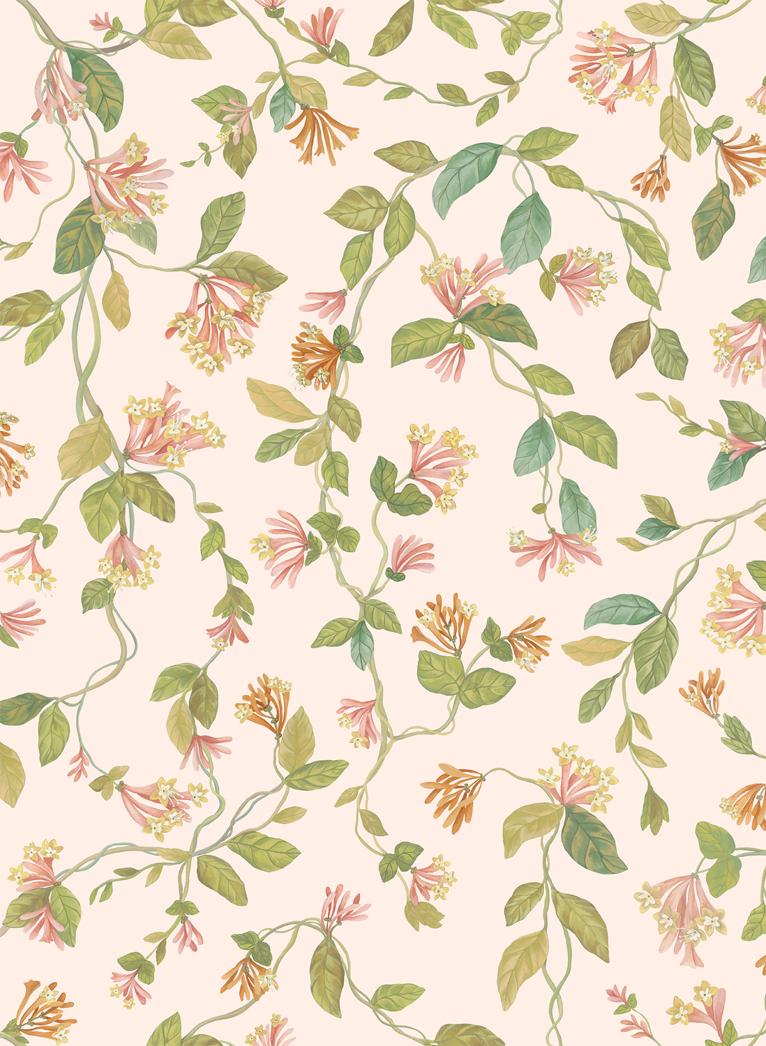 Tapete Flora - Tangerine/ Olive on Blush
