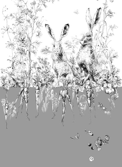 Tapete Lièvres/Fenouil/Tournesol - Gris