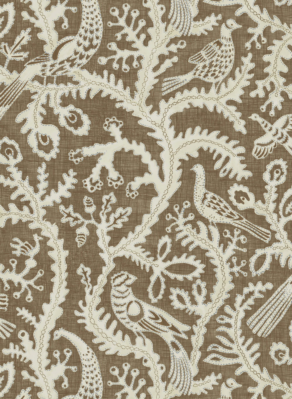 Tapete Stitched Birds - Brown
