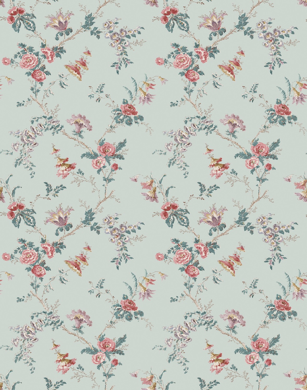 Carta da parati Boscobel - Duck Egg/ Teal/ Pink