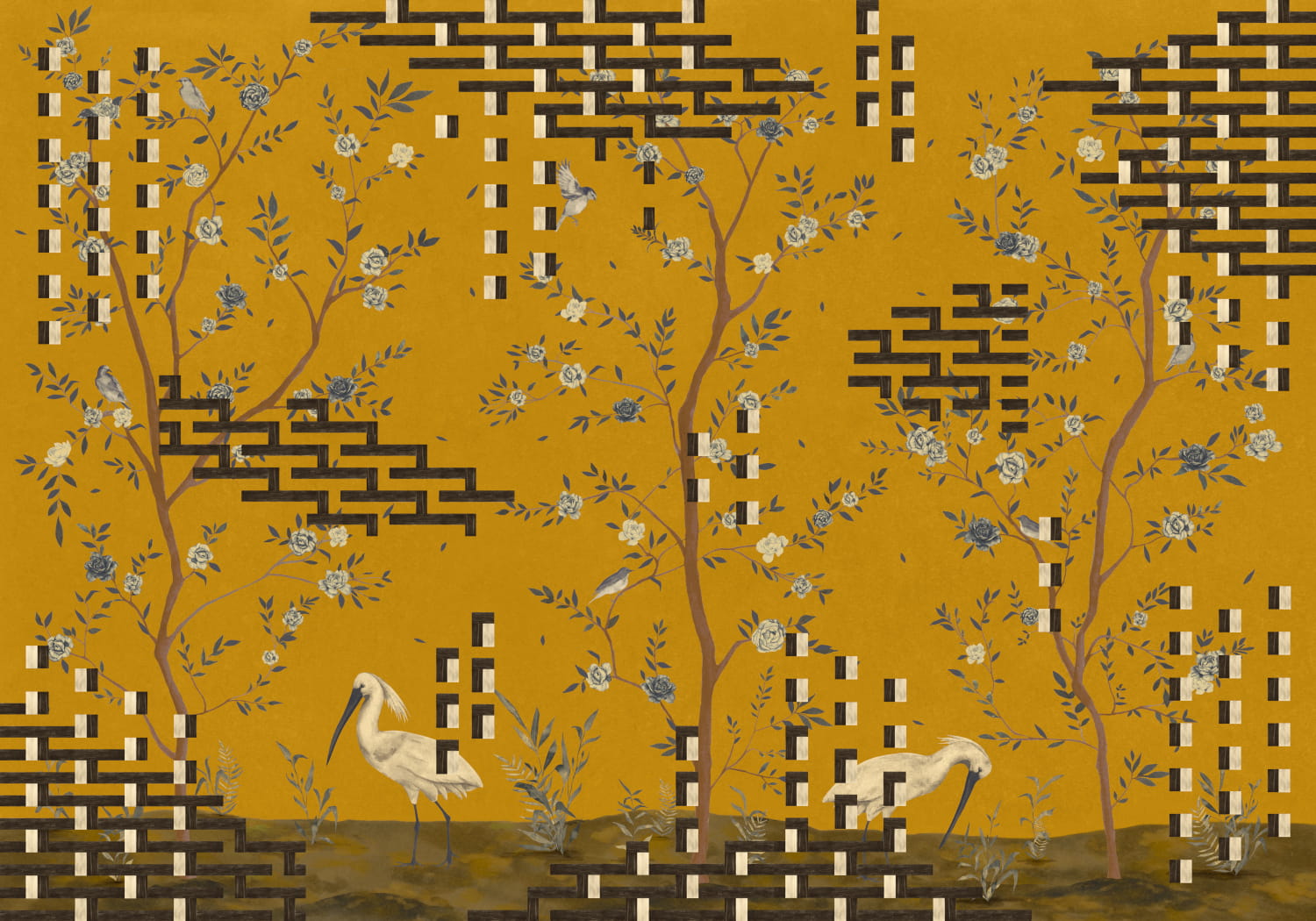 Wandbild Tetris Chinoiseries - Ocher