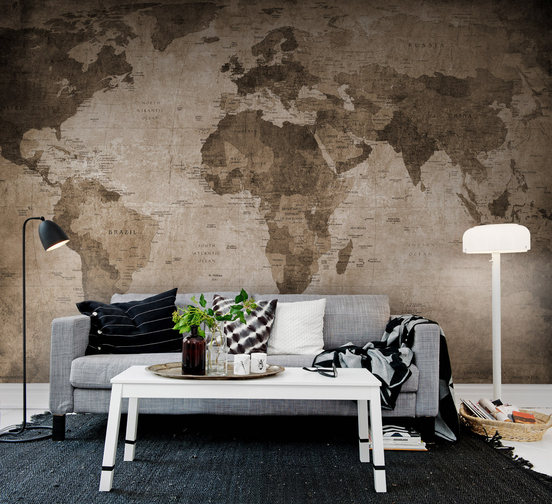 Wandbild World Map - Brown