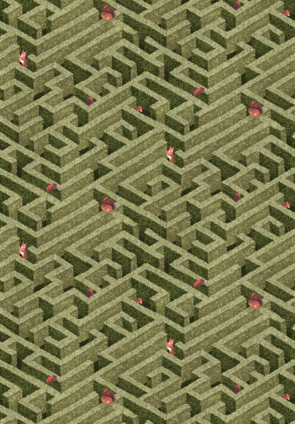 Tapete Labyrinth with Squirrel - Olive